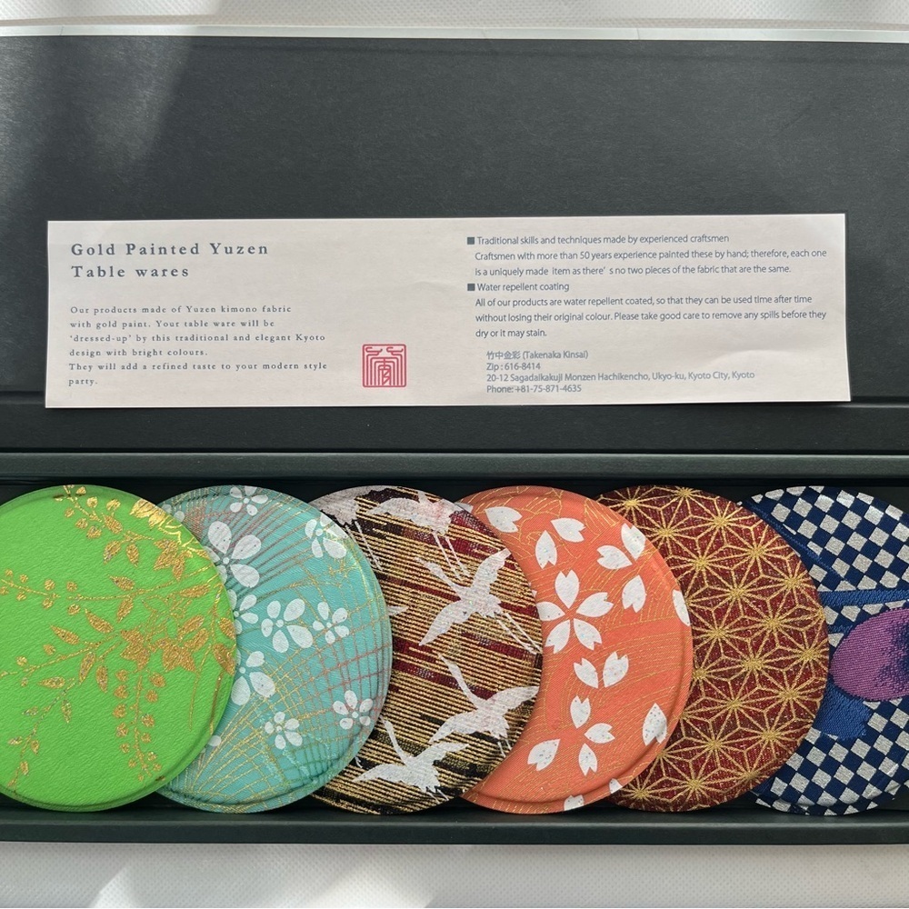 Japanese Coasters Gold Painted Yuzen Table Wares Kimono Fabric Coasters
